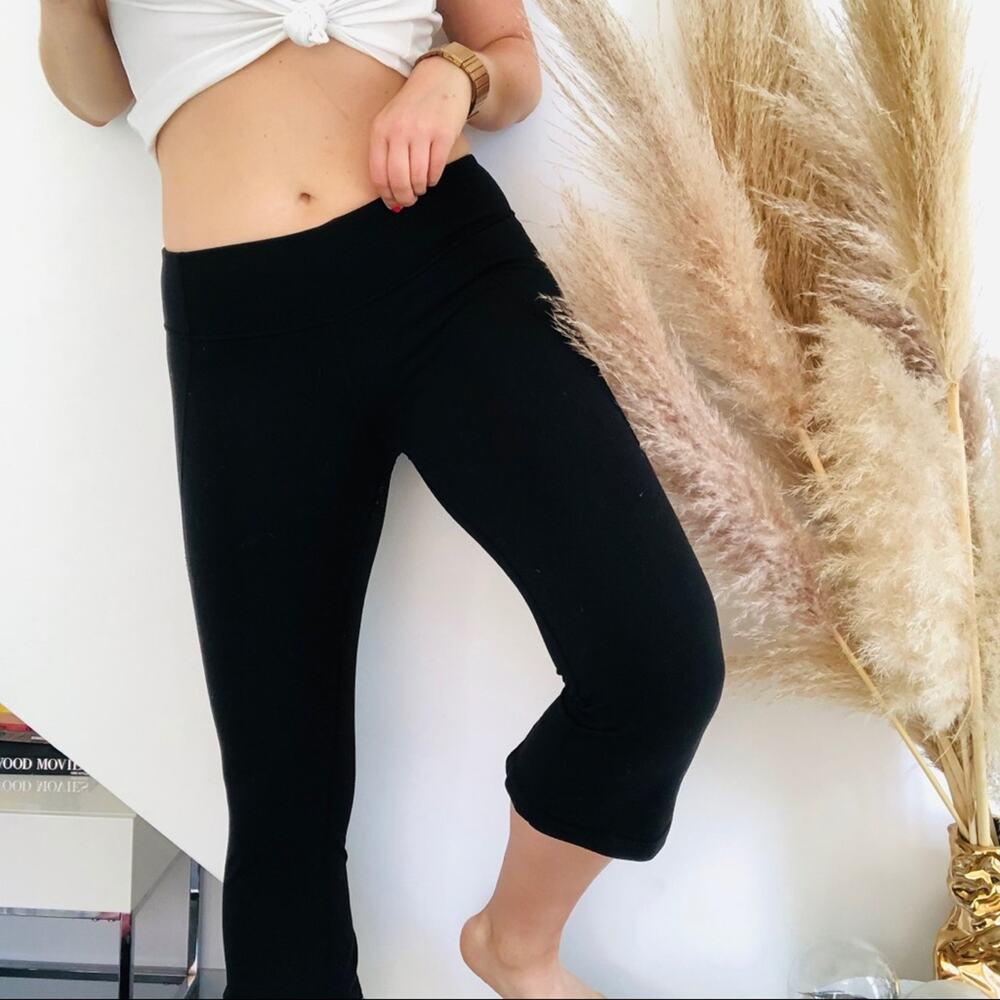 LULULEMON Black High Rise Cropped Slit Flare Open Cinched Leggings Yoga Pants 8